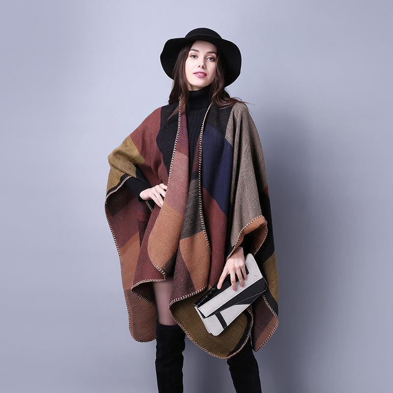 Fashion Ladies Poncho Thick Winter Warm Shawl Scarf Black And White Cape Pashmina
