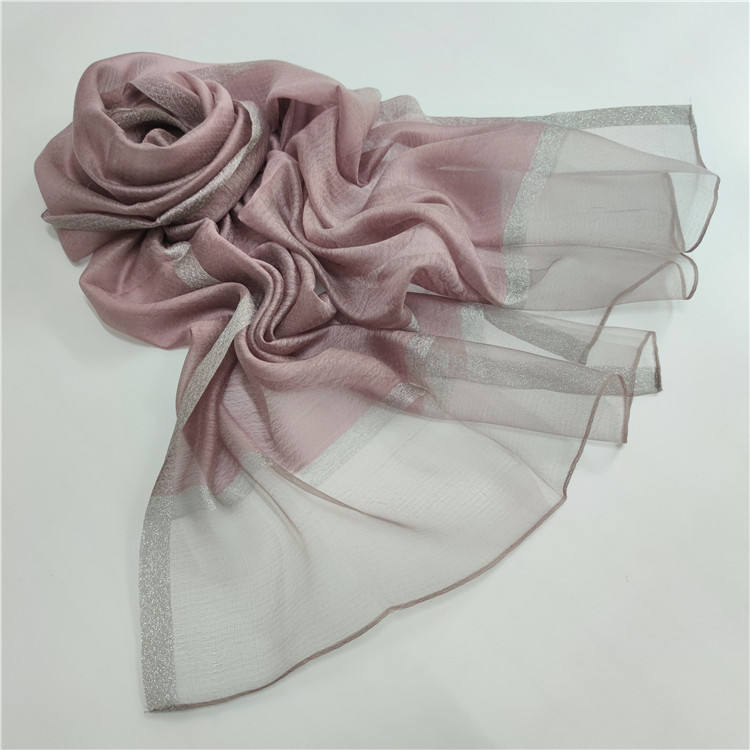 High Quality New Pure Color Silk Wool Scarf Gold Silk Border Scarves Sun Protection Shawl Silk Scarf for Women