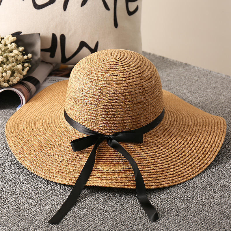 2023 New Arrival Summer Fashion Outdoor Beach Wide Brim Foldable Sunshade Bowknot Straw Hat For Female